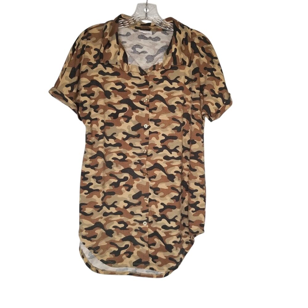 LuLaRoe Charlie Green Camouflage Camo Button Up Shirt Small Army Hunting
